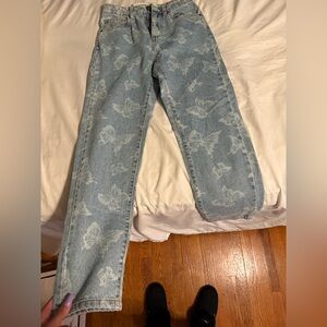 Cotton On Light Blue Butterfly Print Straight Leg Jeans